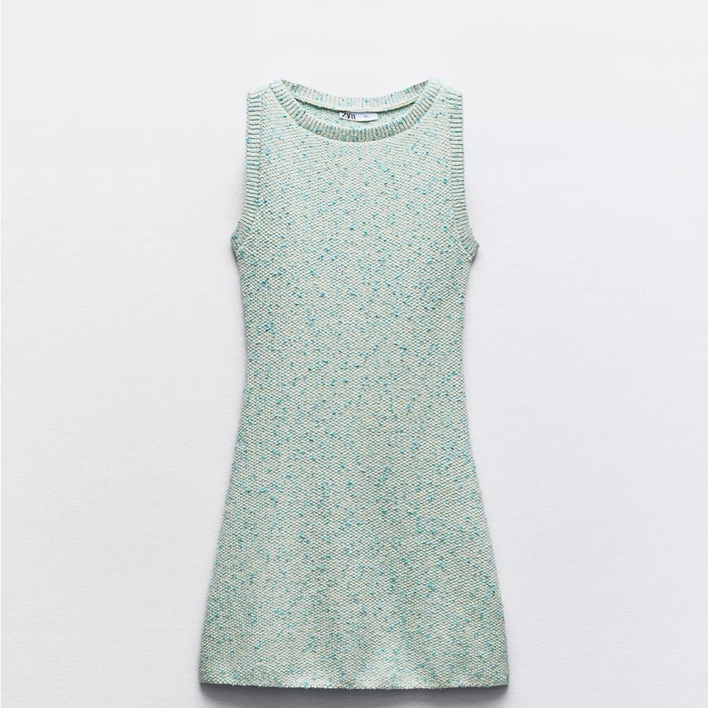 Zara  dress knit  Sleeveless Light Green Dress small NWT